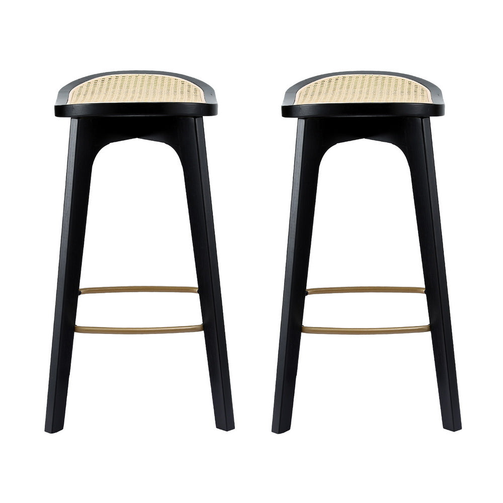 TWSC 2x Bar Stools Rattan Counter Kitchen Dinning Chair Bamboo Saddle Black