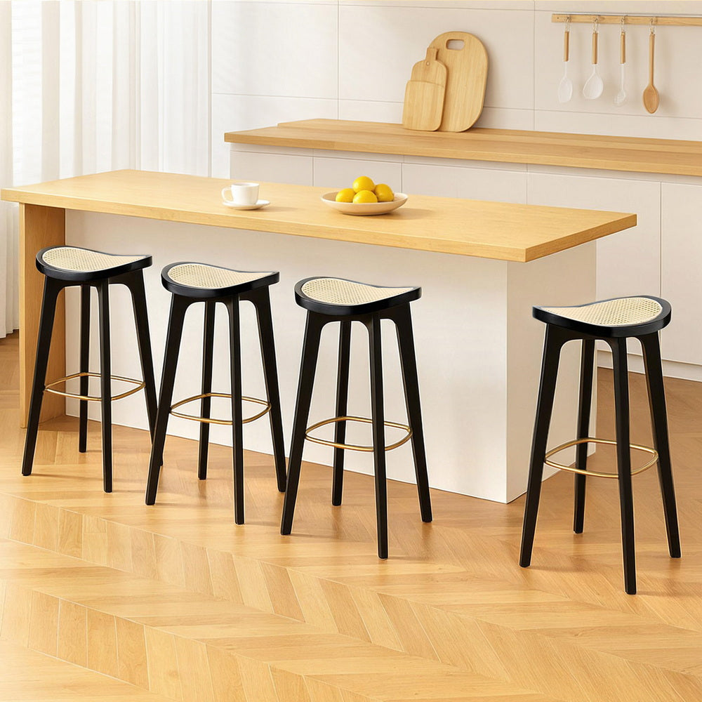 TWSC 4x Bar Stools Rattan Counter Kitchen Dinning Chair Bamboo Saddle Black