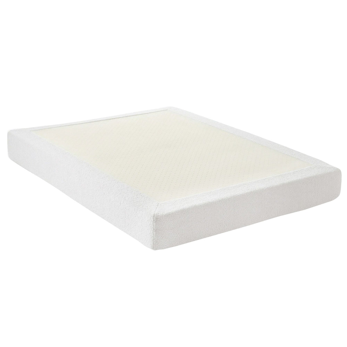 TWSC Compression Bed Frame Queen Size No Assembly Vacuum High Density Sponge Boucle Cream White