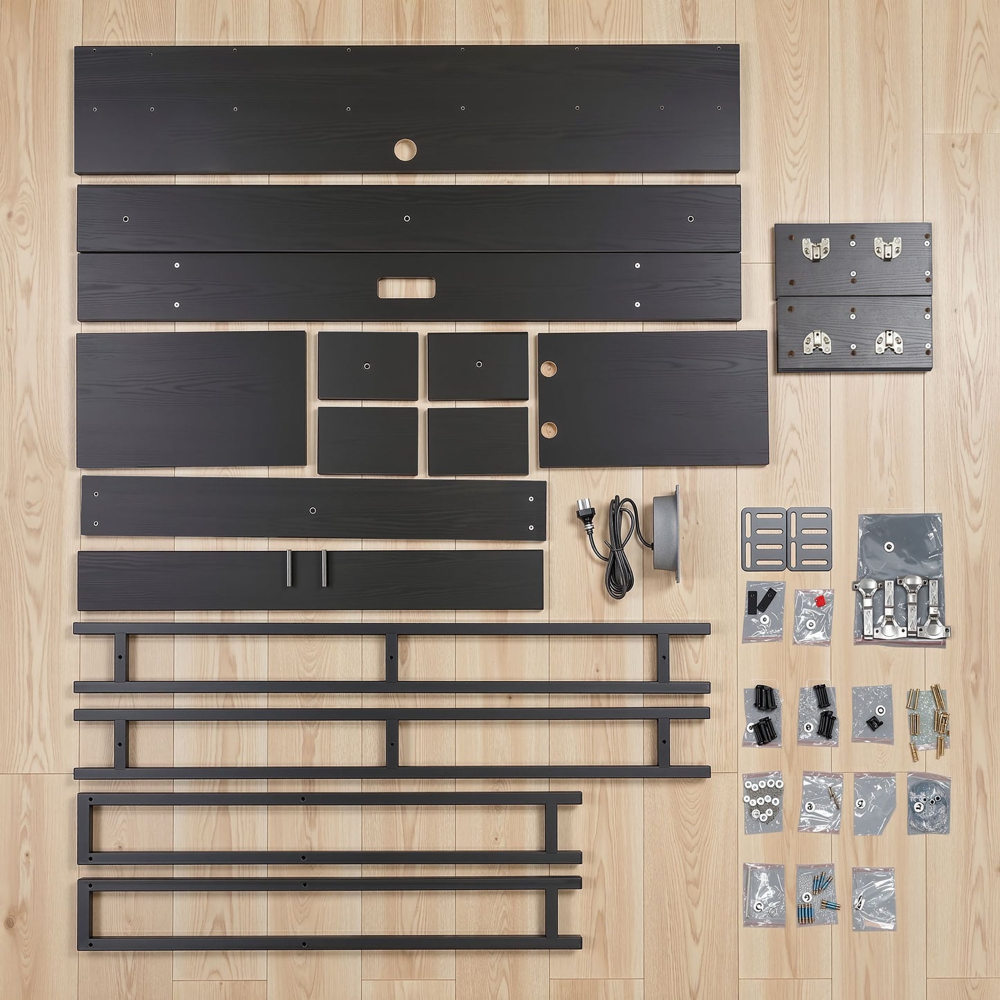 TWSC Bed Headboard Queen Storage Bedhead Charging Station Black