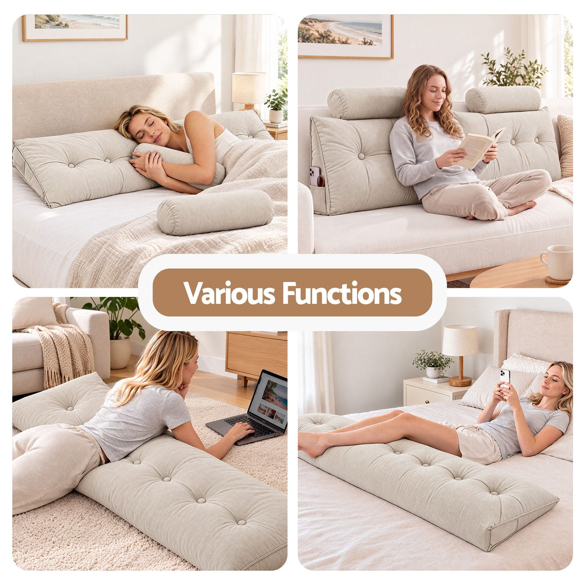 Artiss Headboard Pillow King Wedge Backrest Triangular with 2 Cushions Beige