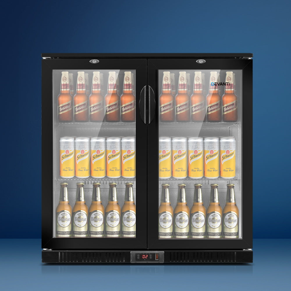 Bar Fridge – Dual Glass Doors, 198L, Black
