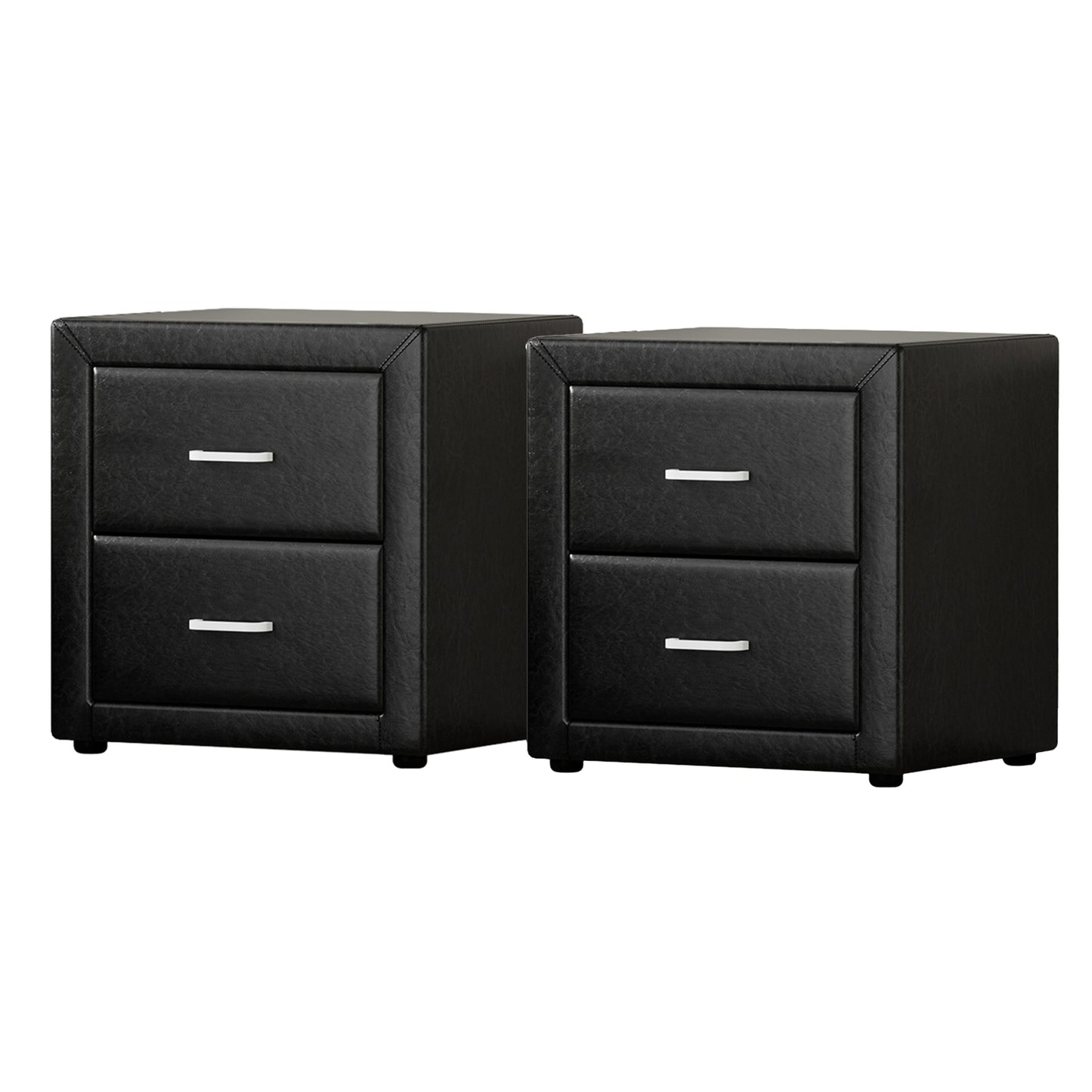 TWSC 2X Bedside Table 2 Drawers Side Table Leather - CADEN Black