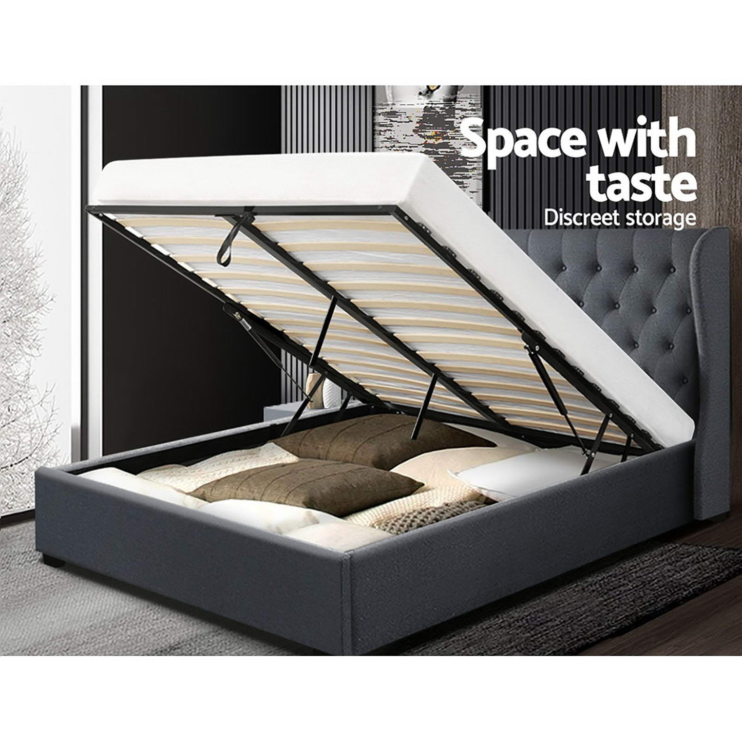 Artiss Bed Frame Gas Lift Charcoal ISSA