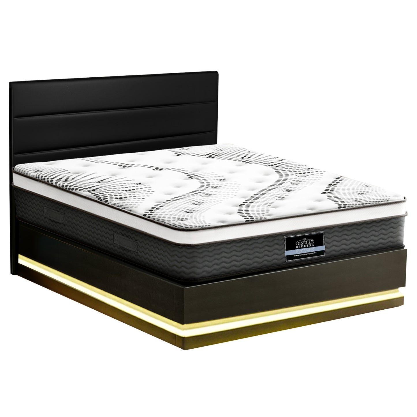 Queen Bed Frame with RGB LED Lighting and 32cm Giselle Mattress Set