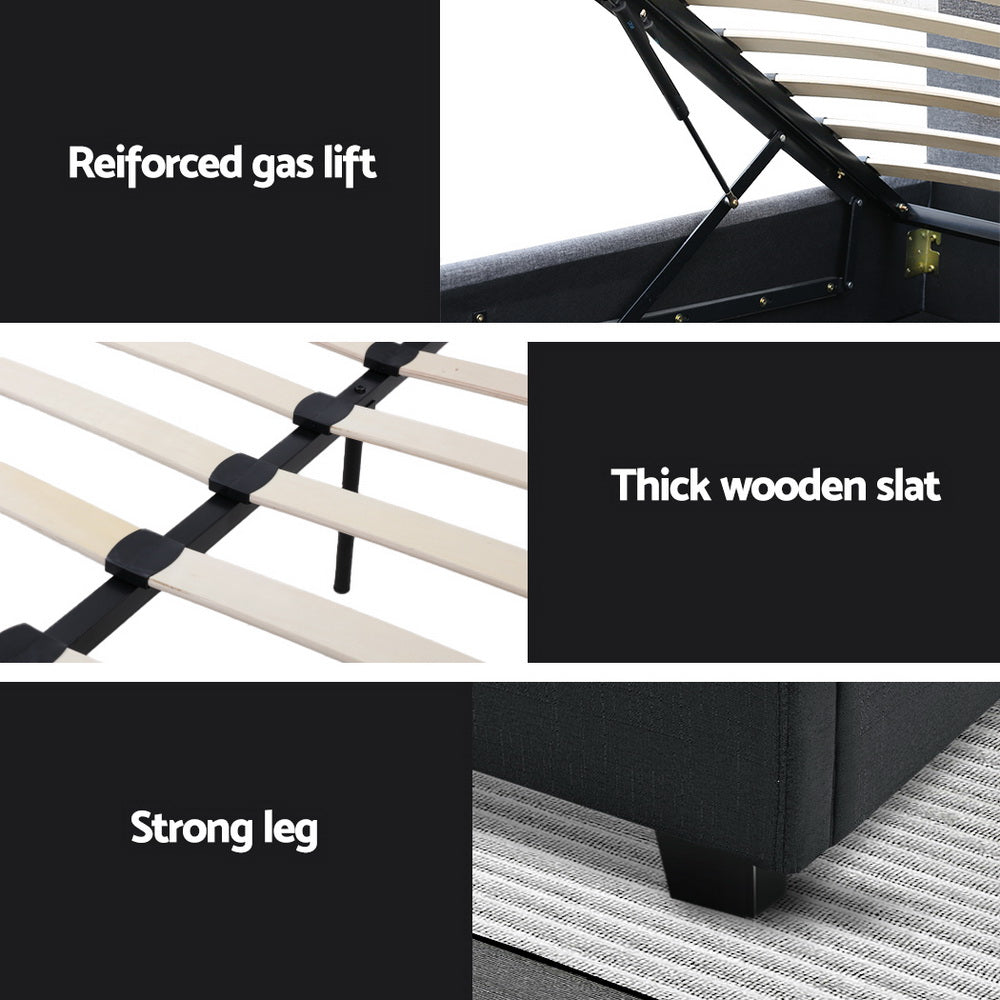 TWSC Bed Frame Double Size Gas Lift Charcoal VILA