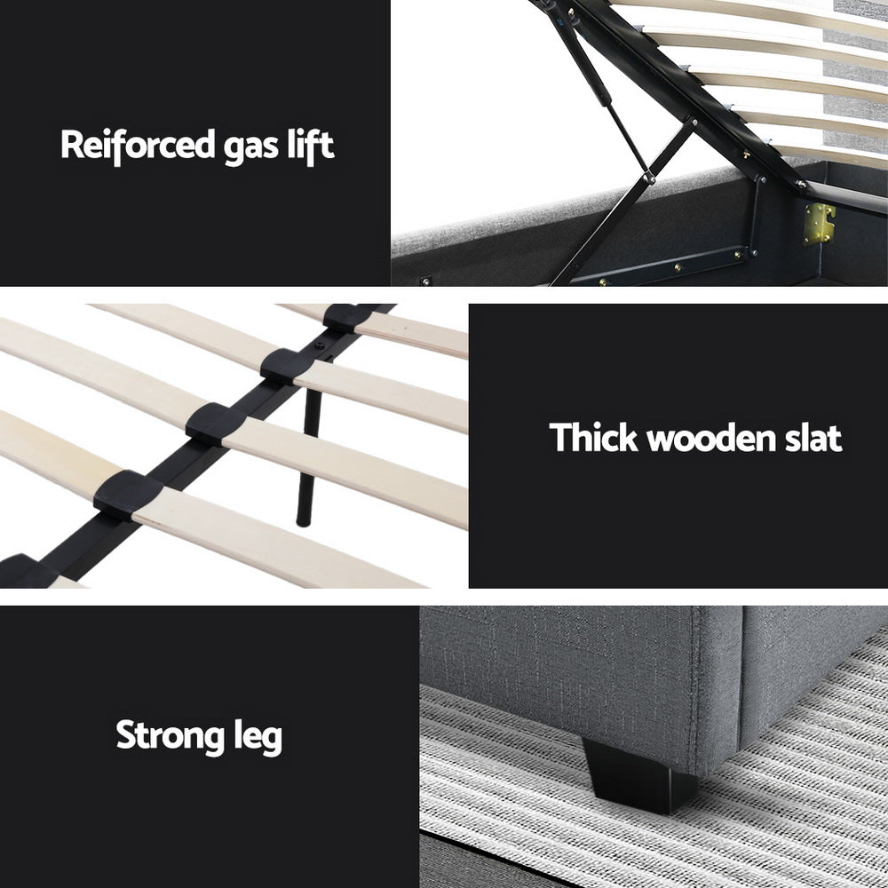 TWSC Bed Frame Double Size Gas Lift Grey VILA