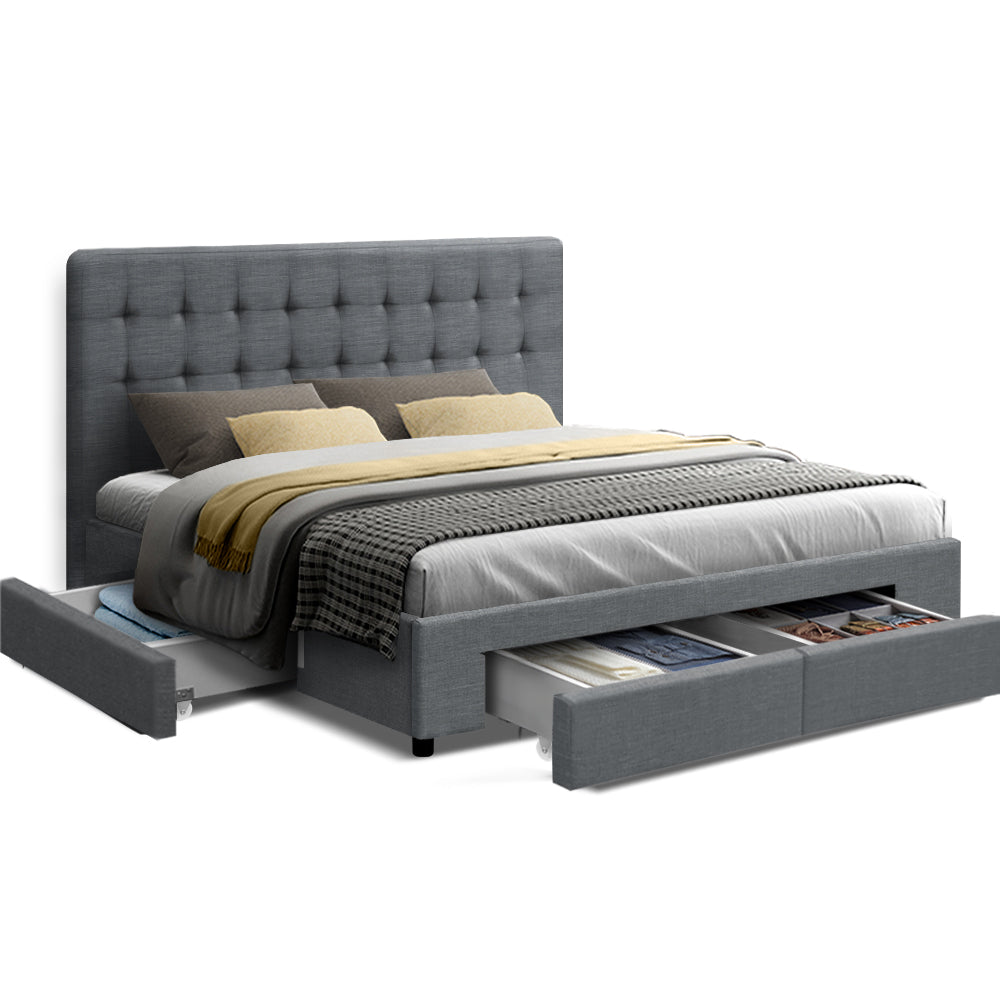 TWSC Bed Frame King Size with 4 Drawers Grey AVIO