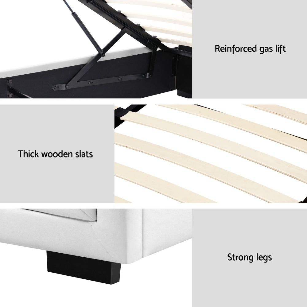 TWSC Bed Frame King Single Size Gas Lift White TIYO