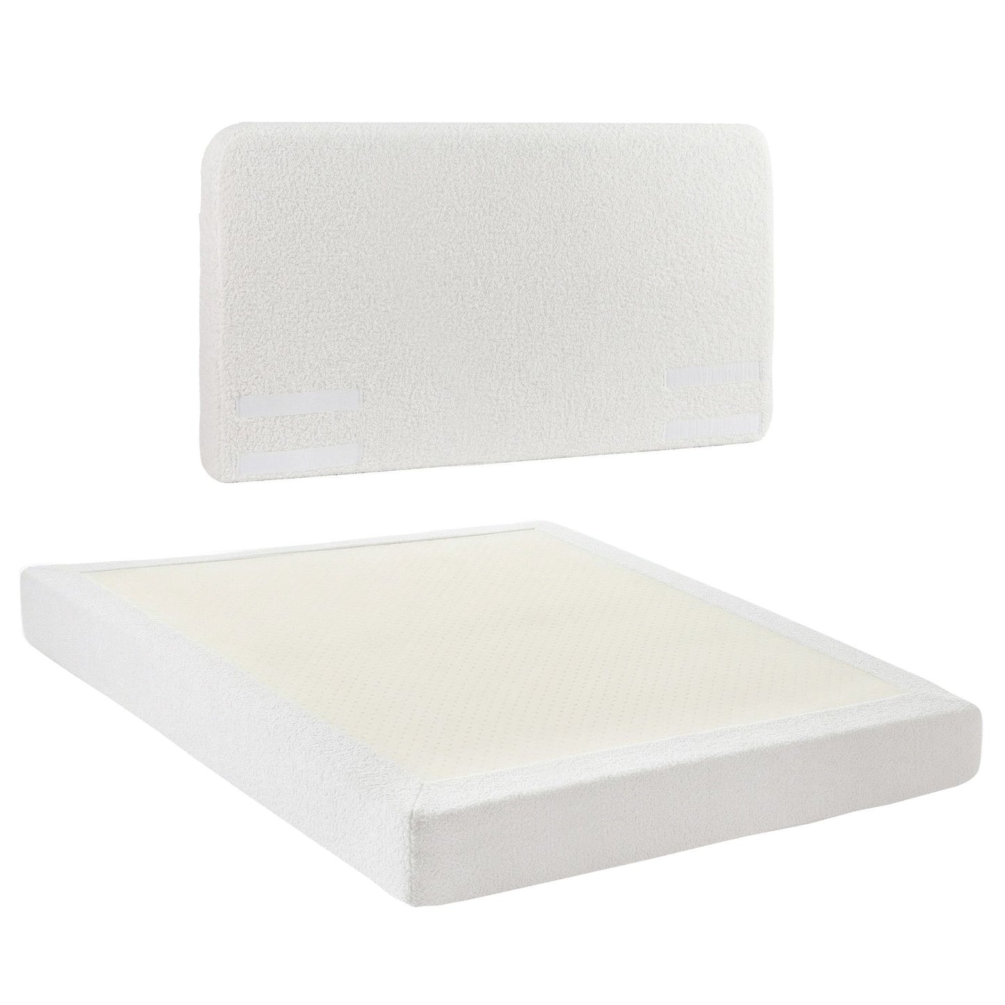 TWSC Queen Bed Frame Boucle Fabric Vacuum Compressed Beds Washable Cover No-Assembly