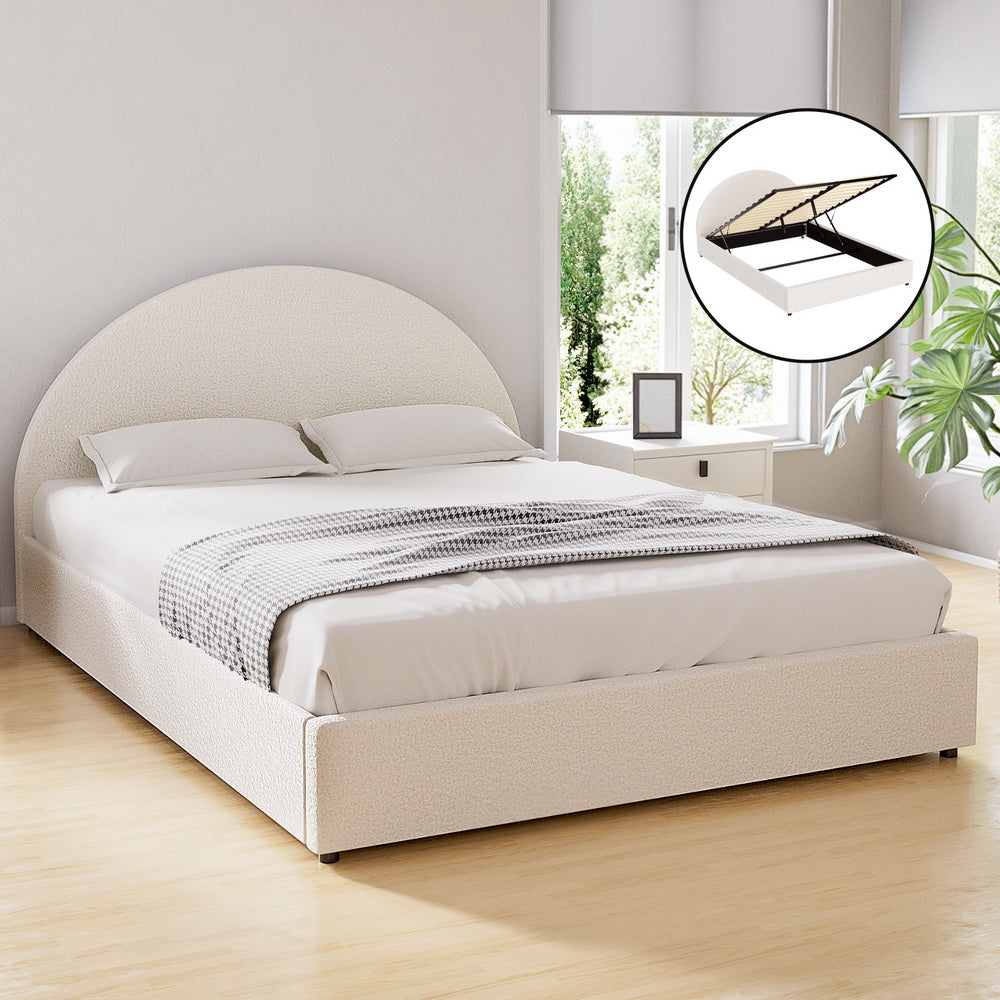 TWSC Bed Frame Gas Lift Strorage Beds Base Platform Boucle Fabric Double ELLA