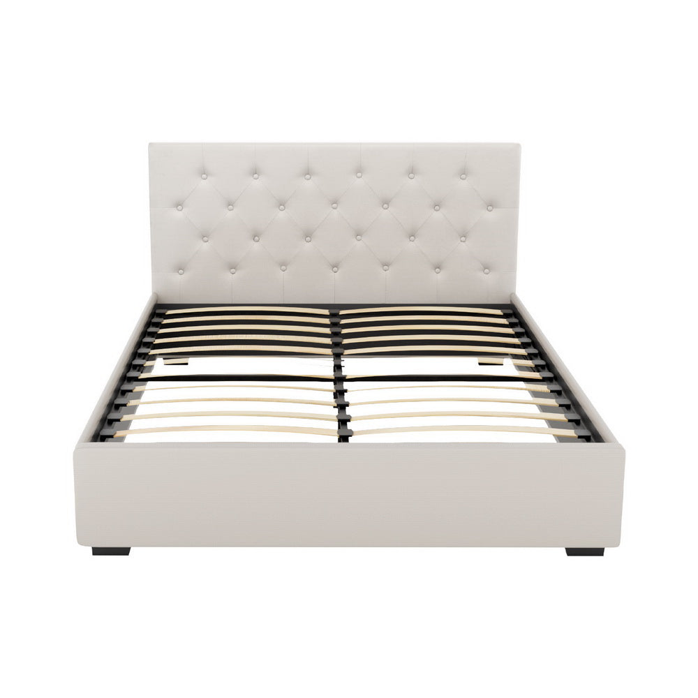 Artiss Bed Frame Gas Lift Beige VILA