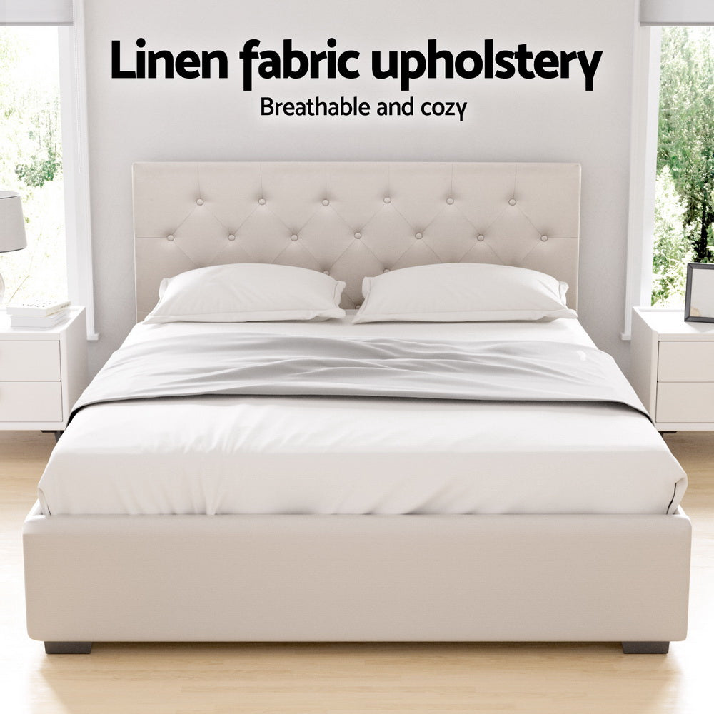 Artiss Bed Frame Gas Lift Beige VILA