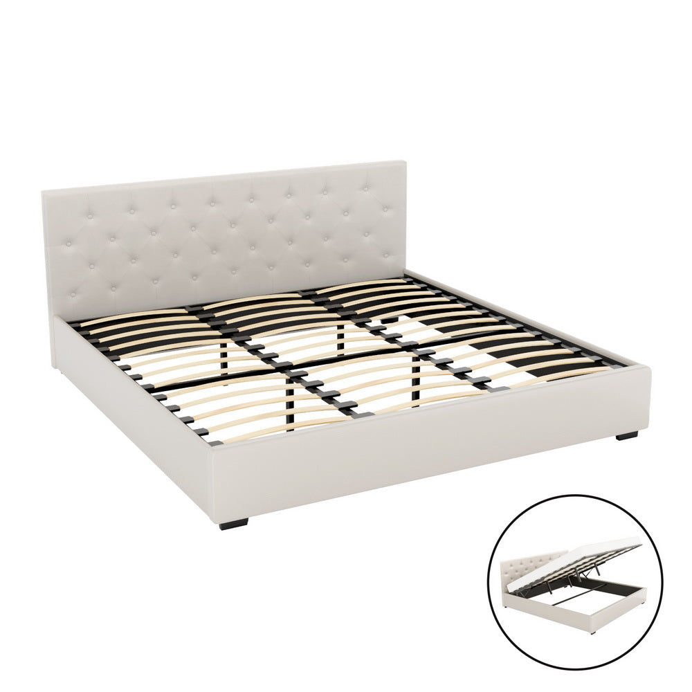 Artiss Bed Frame Gas Lift Beige VILA
