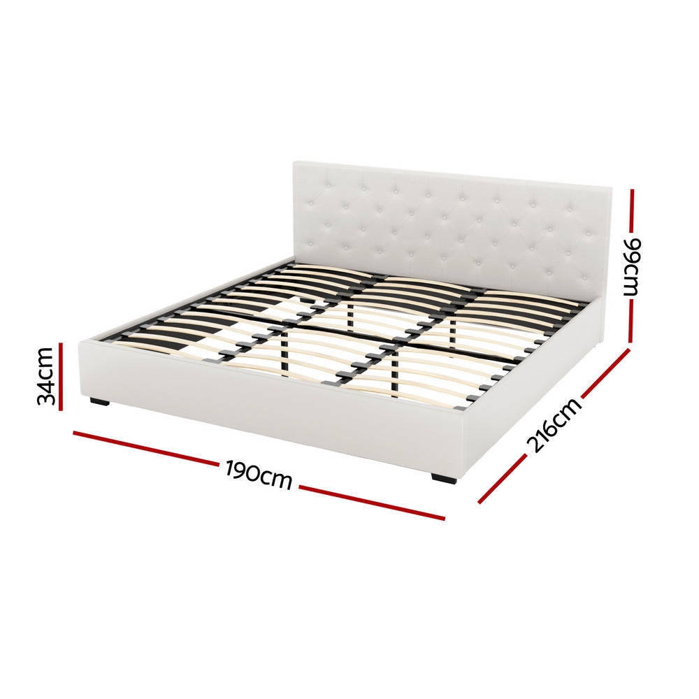 Artiss Bed Frame Gas Lift Beige VILA