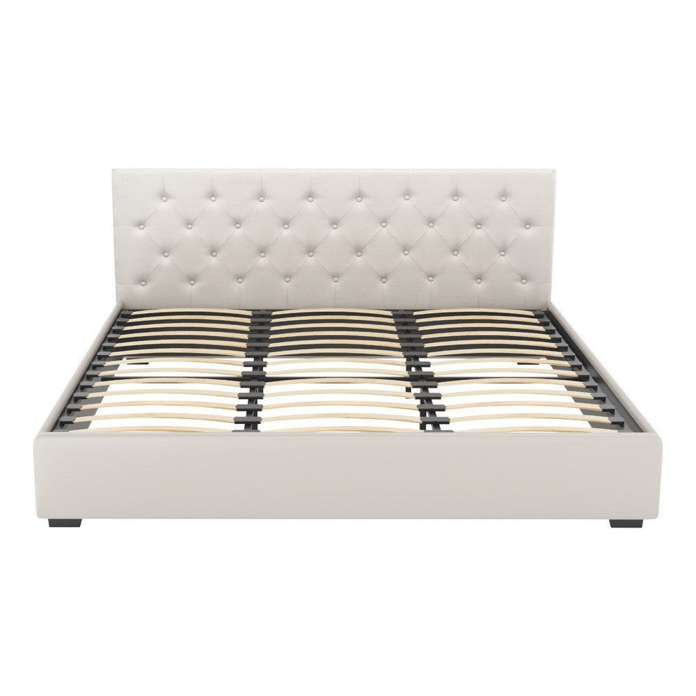 Artiss Bed Frame Gas Lift Beige VILA
