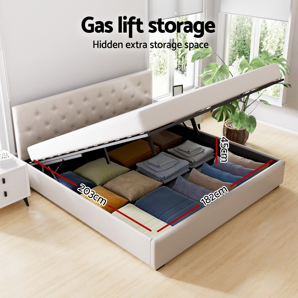 Artiss Bed Frame Gas Lift Beige VILA