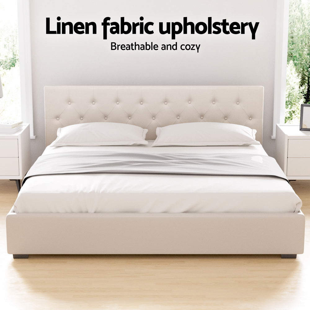 Artiss Bed Frame Gas Lift Beige VILA