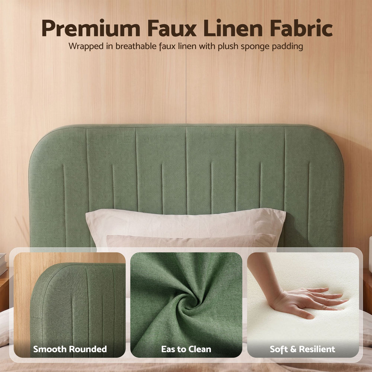 Artiss King Single Bed Frame, Green Faux Linen with Wooden Slats
