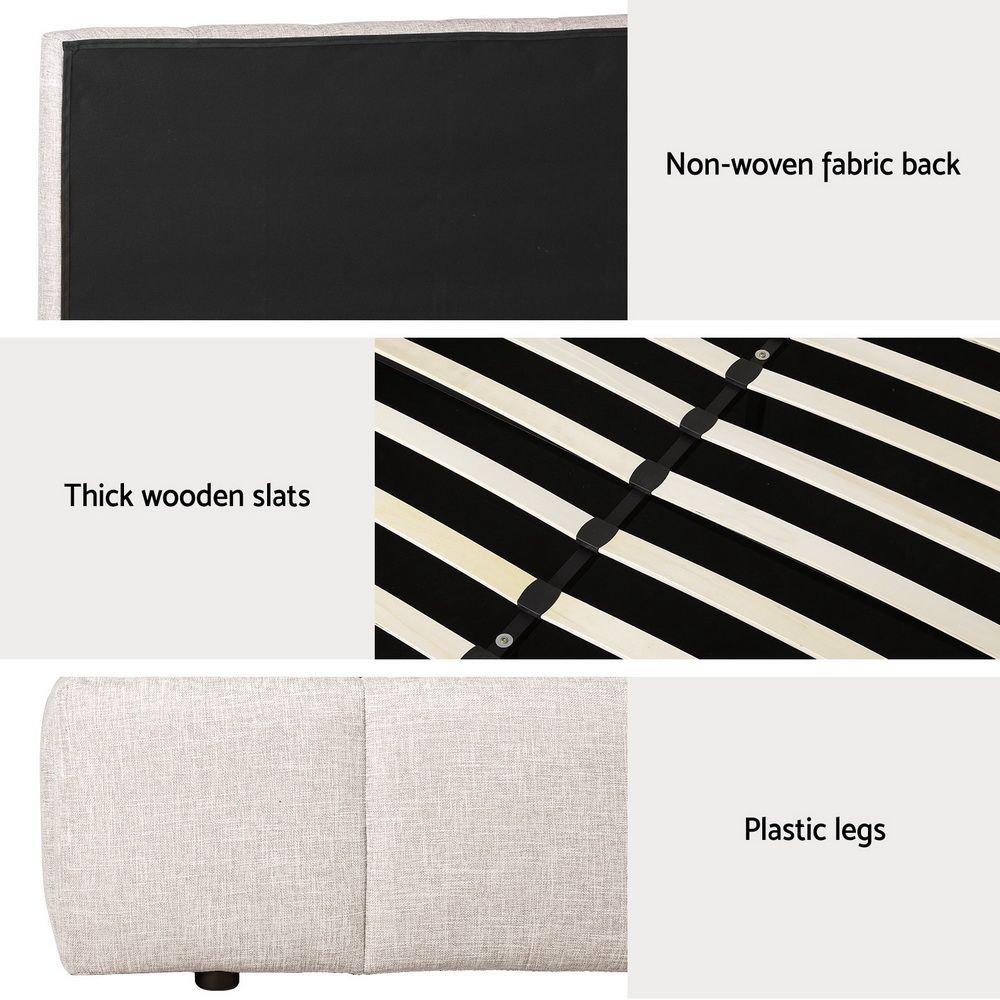 Tette Bed Frame – Gas Lift Storage, Double Size, Beige Linen Upholstery