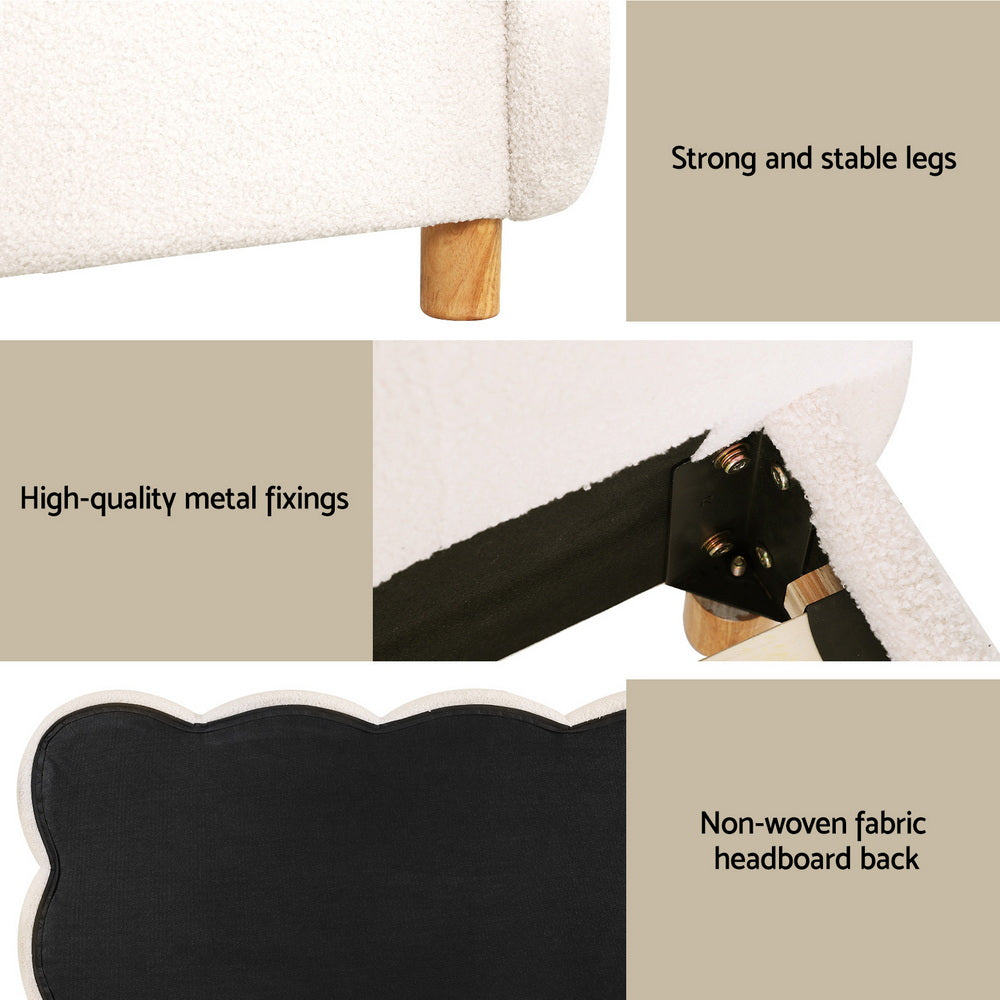 TWSC King Single Bed Frame Cloud Headboard Boucle Fabric Mattress Platform Base White