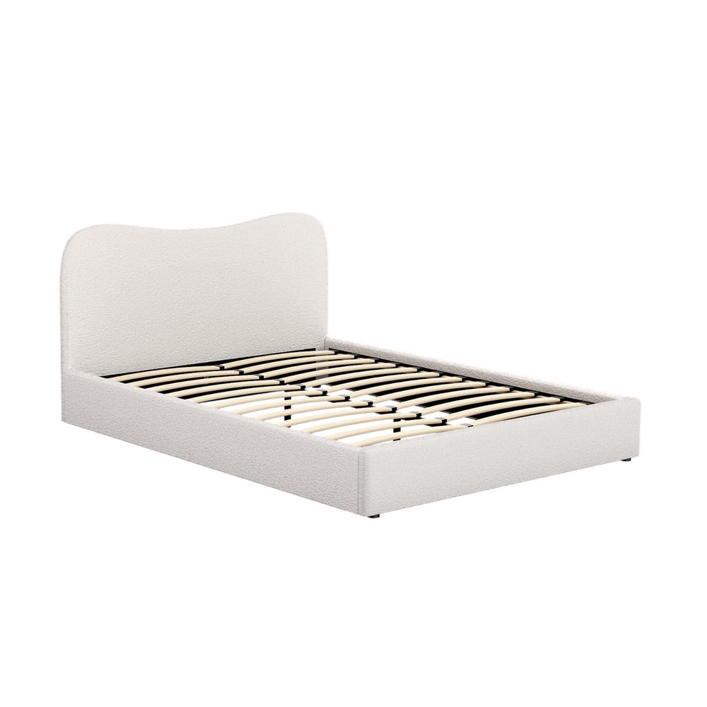 Bed Frame – Boucle Upholstery, Queen Size, Beige