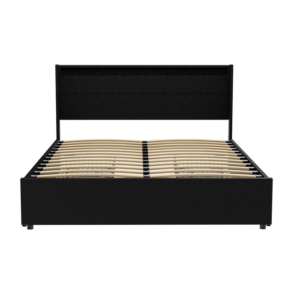 Artiss Bed Frame LED with 4 Drawers Black DUNN