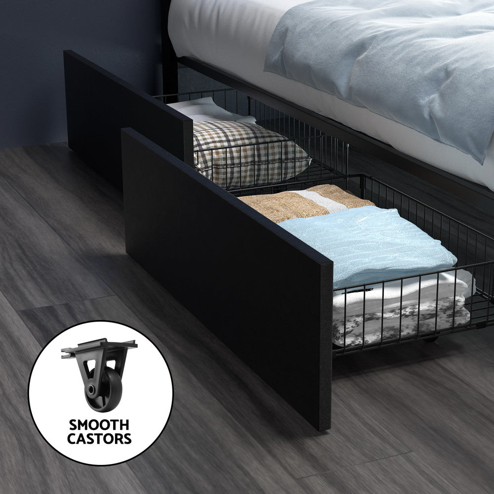 Artiss Bed Frame LED with 4 Drawers Black DUNN