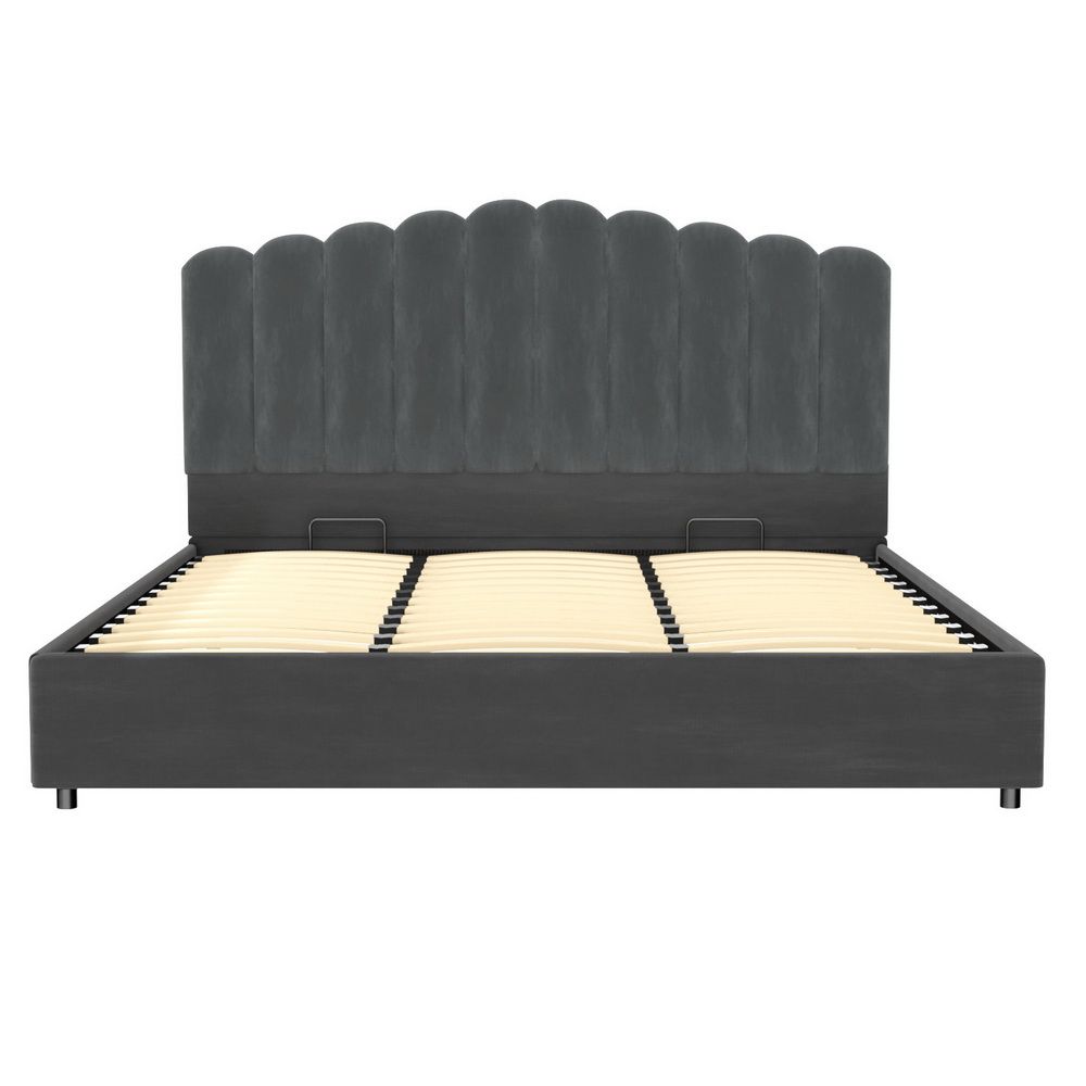 Bed Frame – Velvet Upholstery, Gas Lift Storage, King Size, Grey