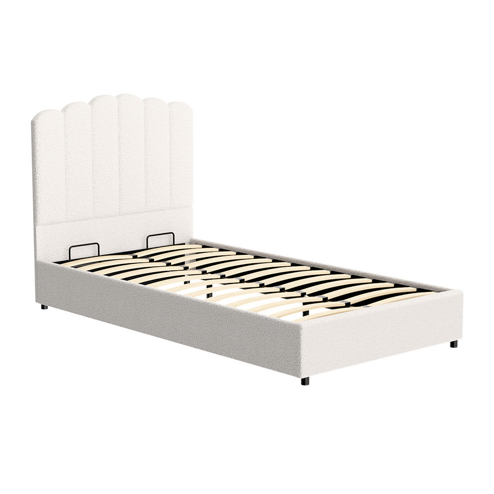 Fion Bed Frame – Boucle Upholstery, King Single with Storage