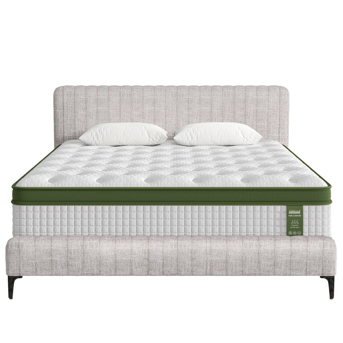 TWSC BedStory King Bed Frame with Mattress Set Platform Base Pocket Coil Linen Upholstered