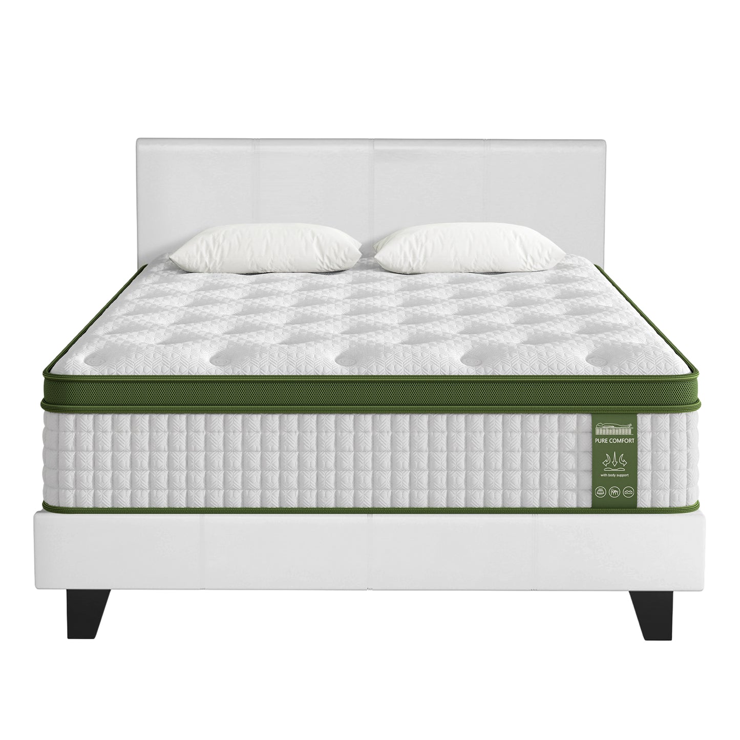Double Bed Frame and Hybrid Mattress Bundle – White Upholstered with Headboard