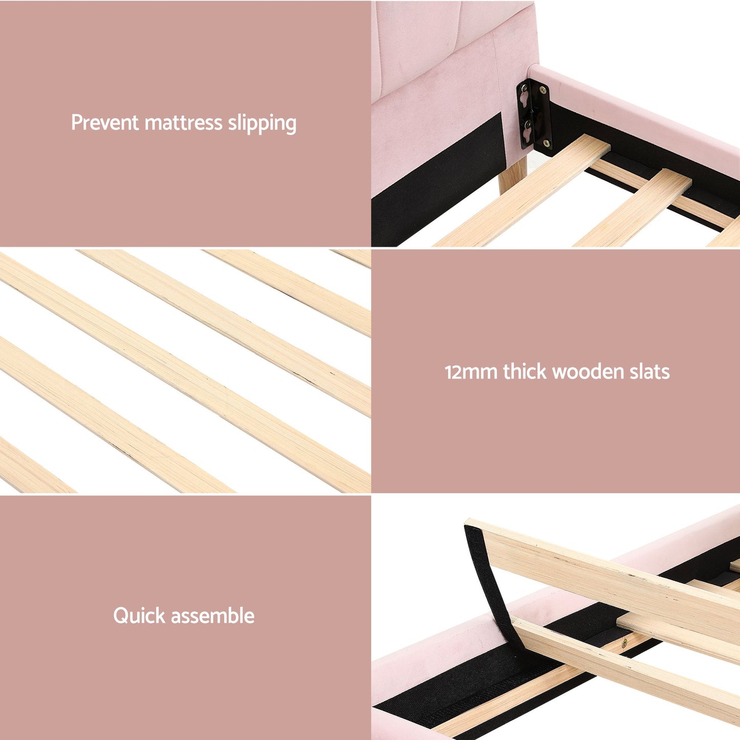 TWSC King Single Bed Frame BedStory Mattress Set Pink Velvet Scallop Bedhead with 20cm Mattress
