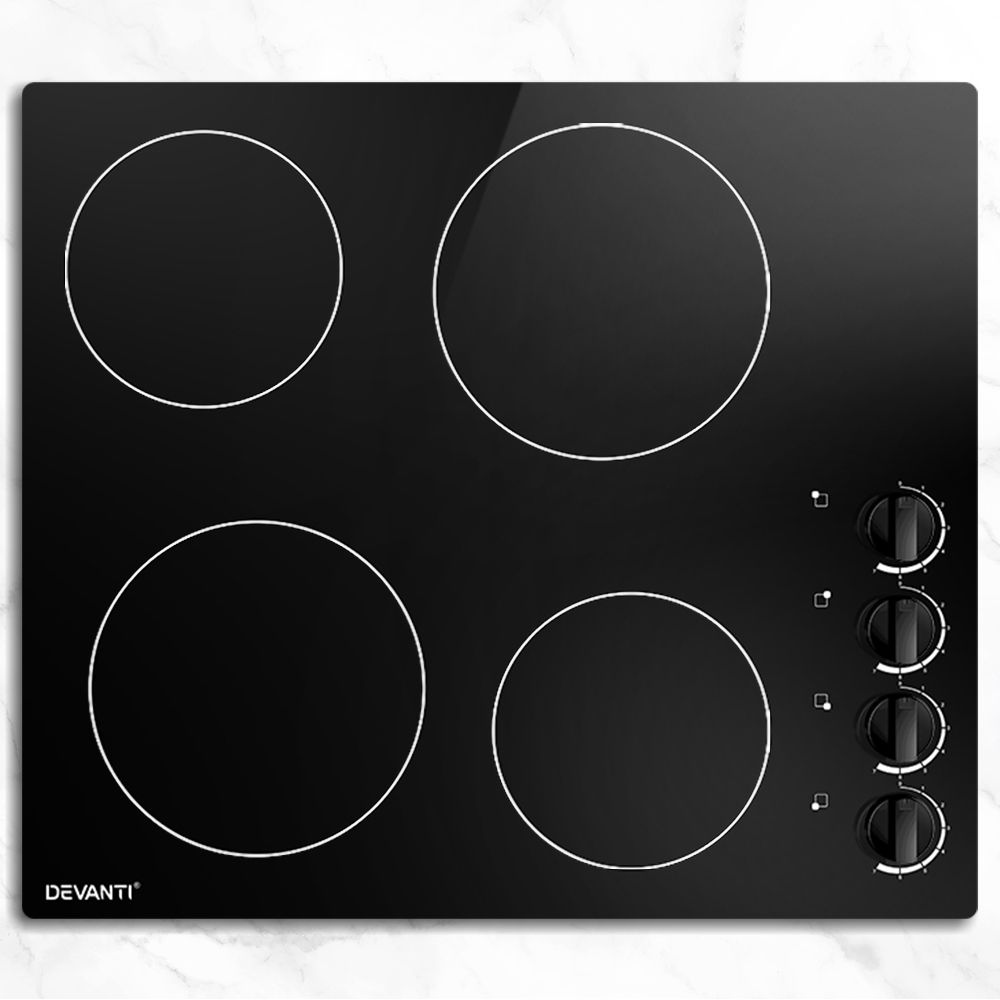 Ceramic Electric Cooktop – 4 Zones, 60cm Black Glass