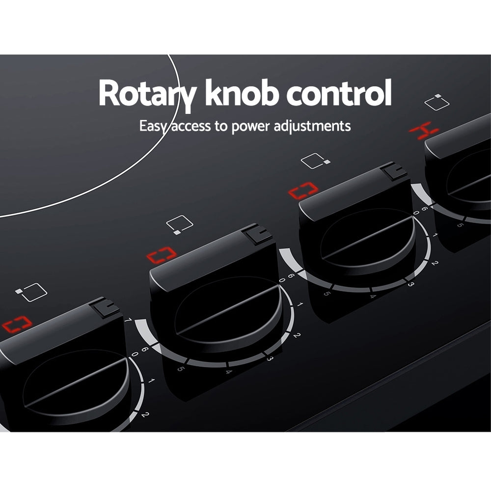 Ceramic Electric Cooktop – 4 Zones, 60cm Black Glass