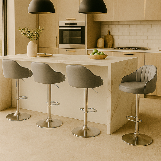 TWSC 4x Bar Stools Kitchen Swivel Gas Lift Counter Chair Shell Leather Grey