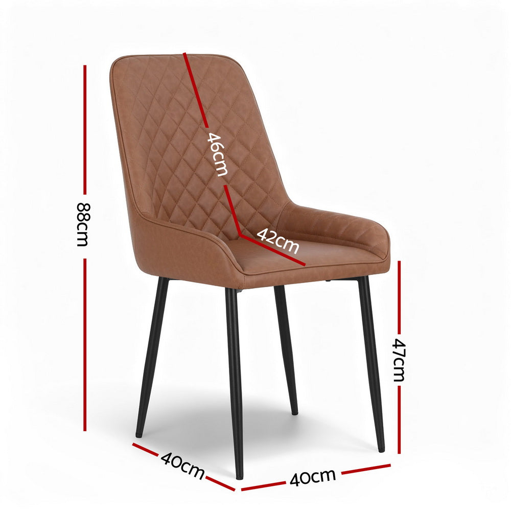 TWSC 2x Dining Chairs Retro PU Leather Kitchen Lounge Cafe Accent Chair Brown