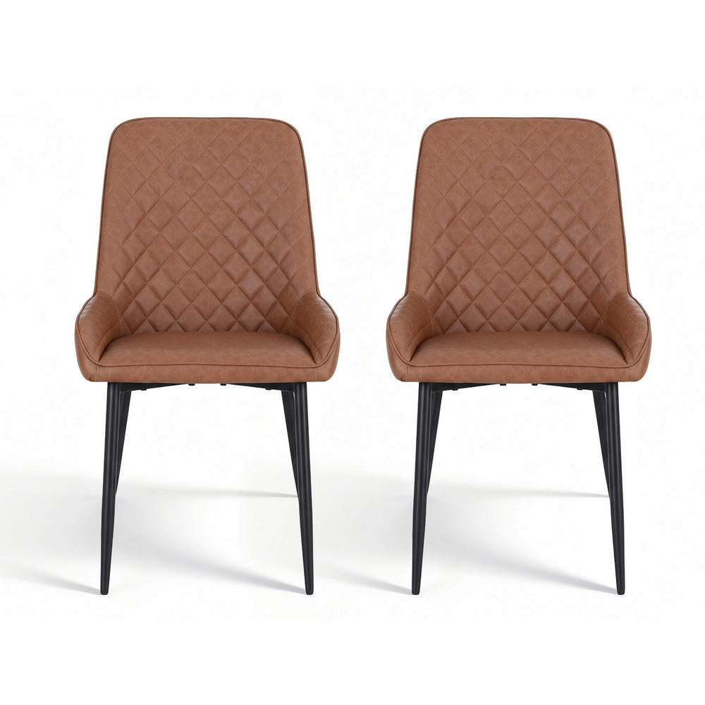 TWSC 2x Dining Chairs Retro PU Leather Kitchen Lounge Cafe Accent Chair Brown
