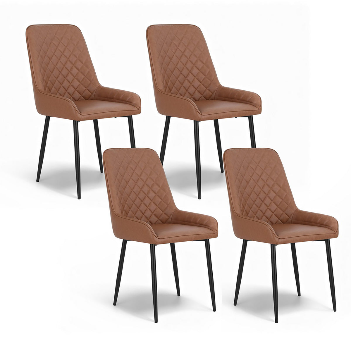 TWSC 4x Dining Chairs Retro PU Leather Kitchen Lounge Cafe Accent Chair Brown