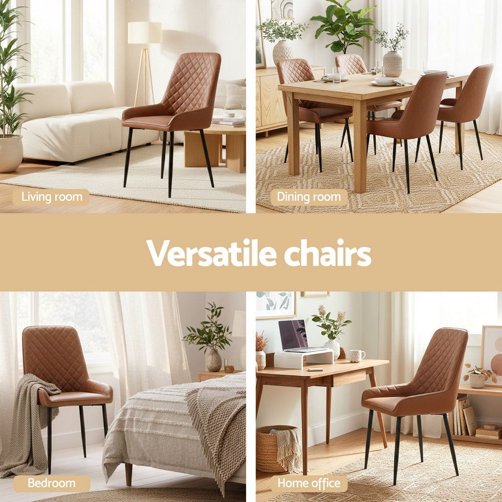 TWSC 4x Dining Chairs Retro PU Leather Kitchen Lounge Cafe Accent Chair Brown