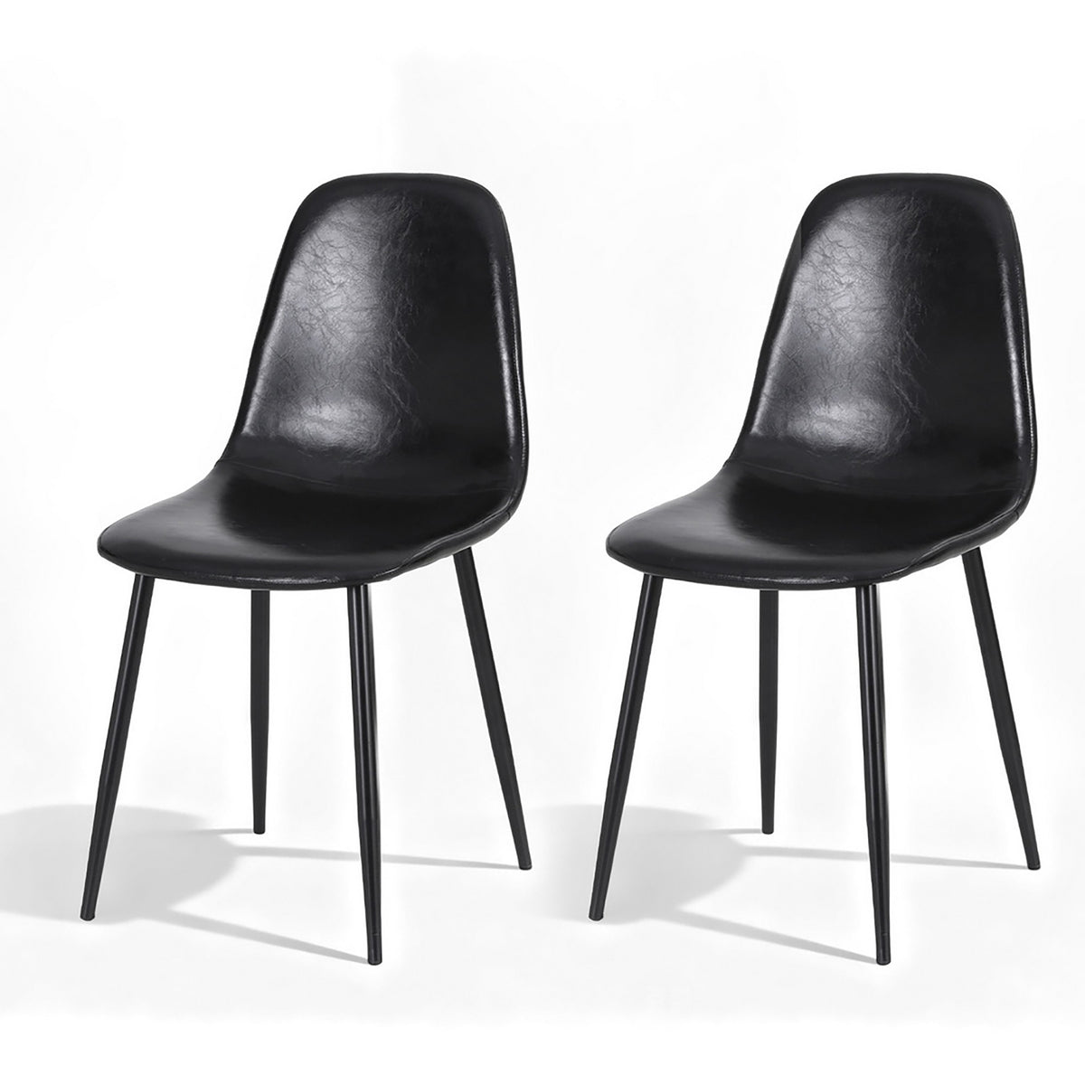 TWSC 2x Dining Chairs Retro PU Leather Kitchen Lounge Cafe Accent Chair Black