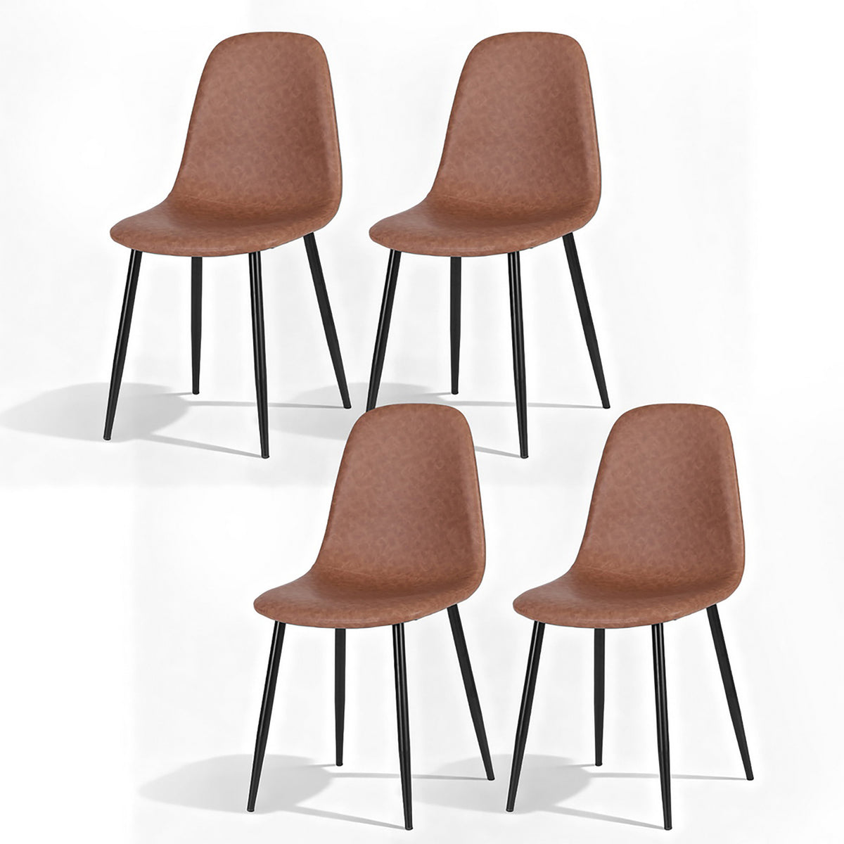 TWSC 4x Dining Chairs Retro PU Leather Kitchen Lounge Cafe Accent Chair Brown