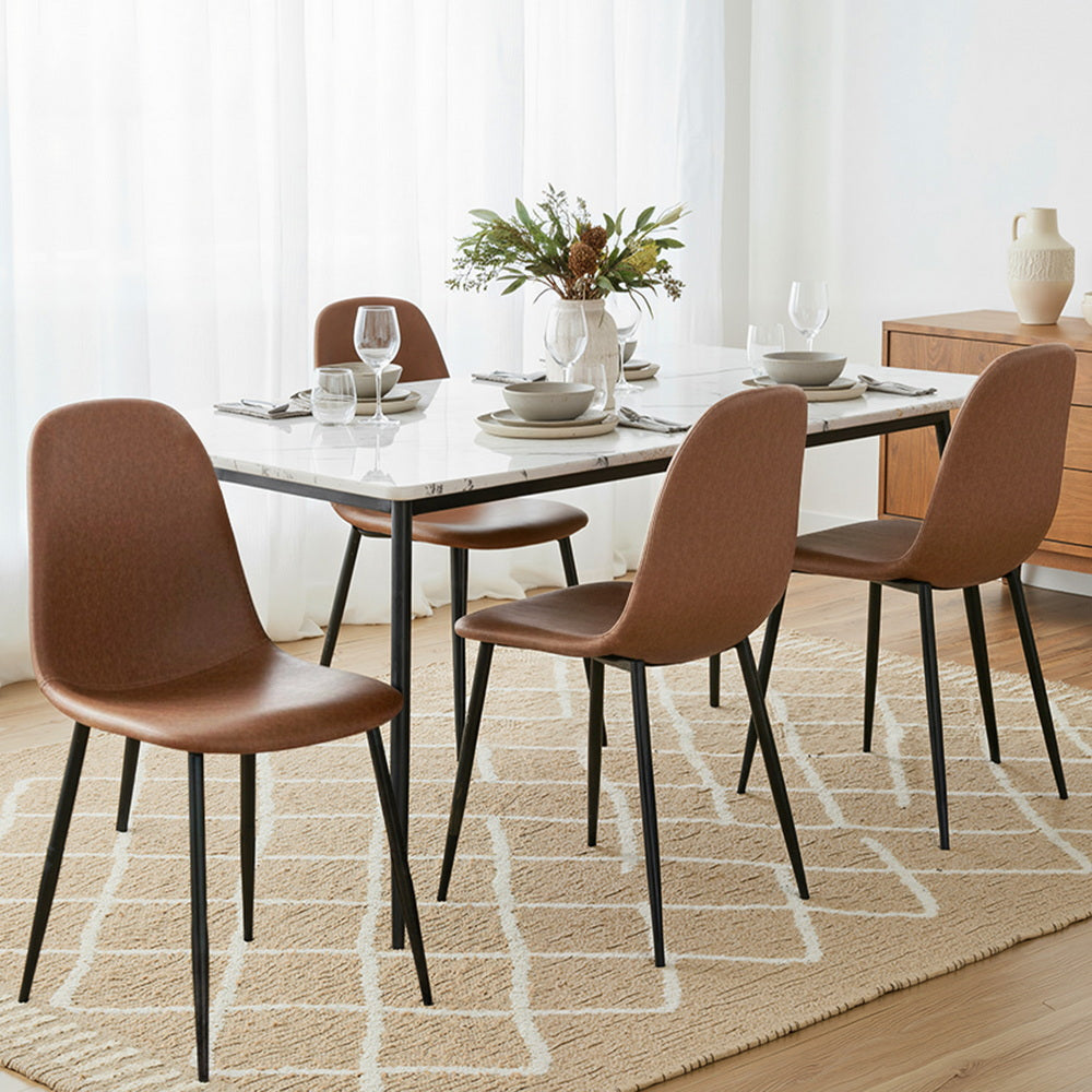 TWSC 4x Dining Chairs Retro PU Leather Kitchen Lounge Cafe Accent Chair Brown