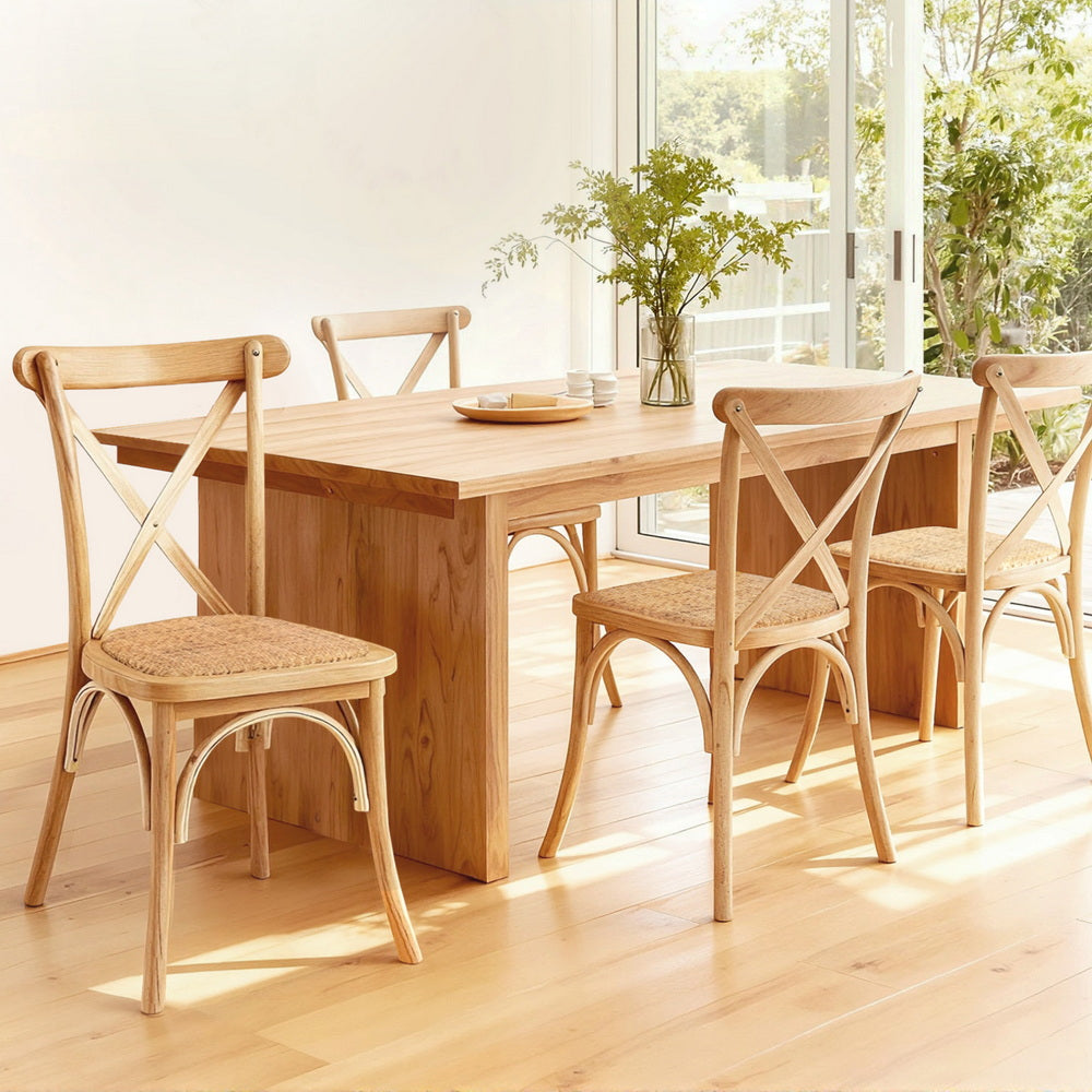 TWSC 4x Dining Chairs Rattan Wooden Kitchen Accent Chair Cafe Lounge Rubber Wood