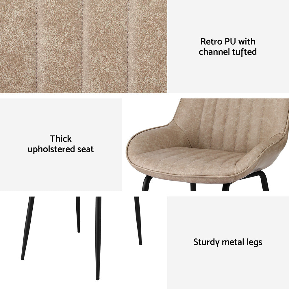 TWSC 4x Dining Chairs Retro PU Leather Kitchen Lounge Cafe Accent Chair Khaki