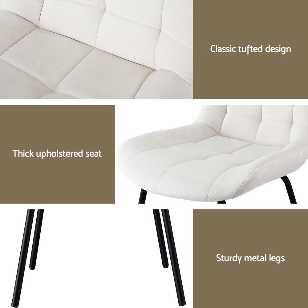 TWSC 4x Dining Chairs Velvet Tufted Kitchen Lounge Cafe Accent Chair Beige