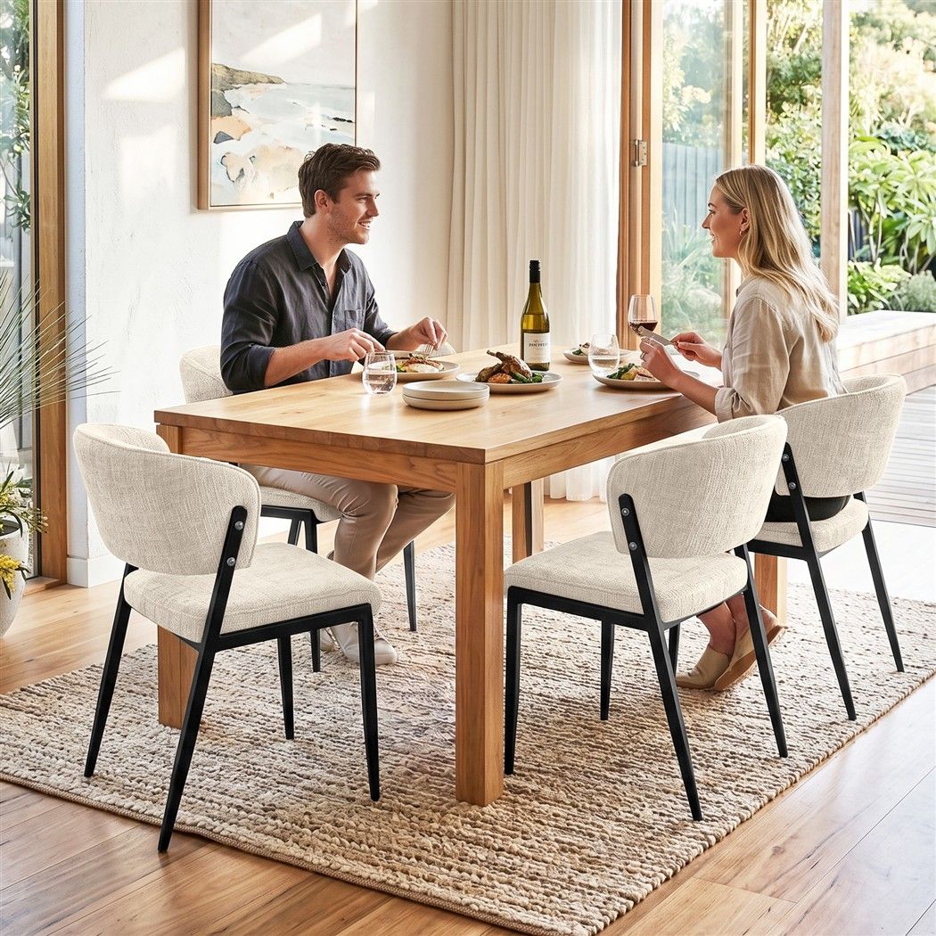 TWSC Dining Chairs Set of 4 Linen Fabric Soft Upholstered Chairs Beige
