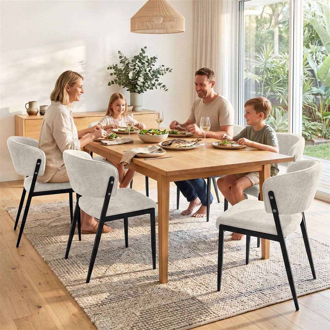 TWSC Dining Chairs Set of 6 Linen Fabric Soft Upholstered Chairs Beige