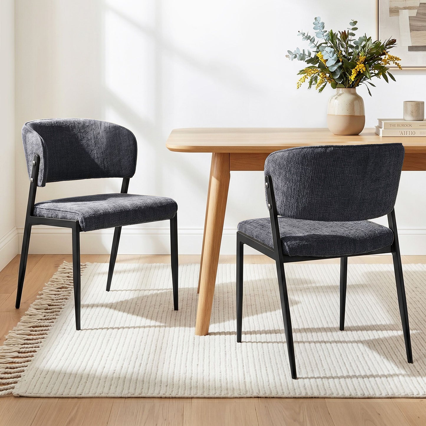 TWSC Dining Chairs Set of 2 Linen Fabric Soft Upholstered Chairs Charcoal