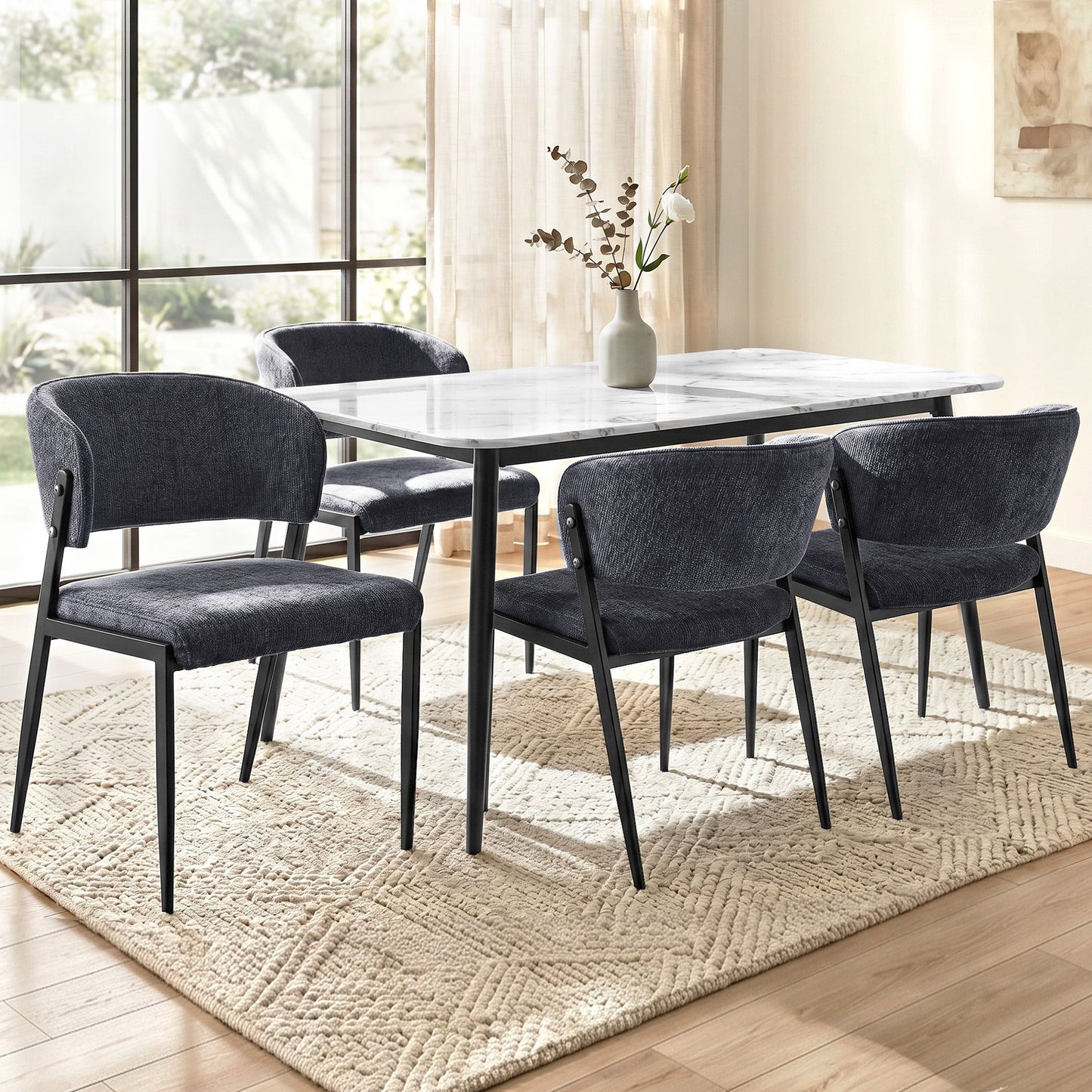 TWSC Dining Chairs Set of 4 Linen Fabric Soft Upholstered Chairs Charcoal